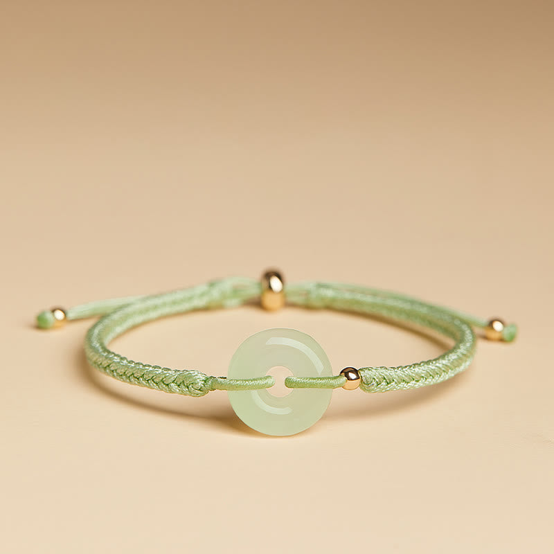 Nimara Ritual Natural Hetian Jade Peace Buckle Fu Character Protection Luck Braided Bracelet