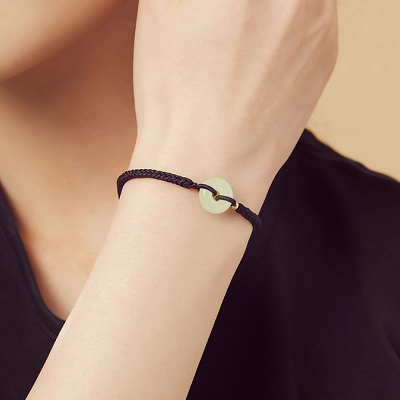 Nimara Ritual Natural Hetian Jade Peace Buckle Fu Character Protection Luck Braided Bracelet