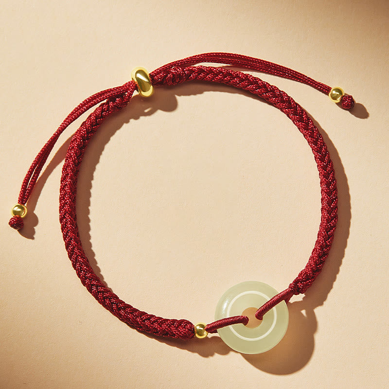 Nimara Ritual Natural Hetian Jade Peace Buckle Fu Character Protection Luck Braided Bracelet
