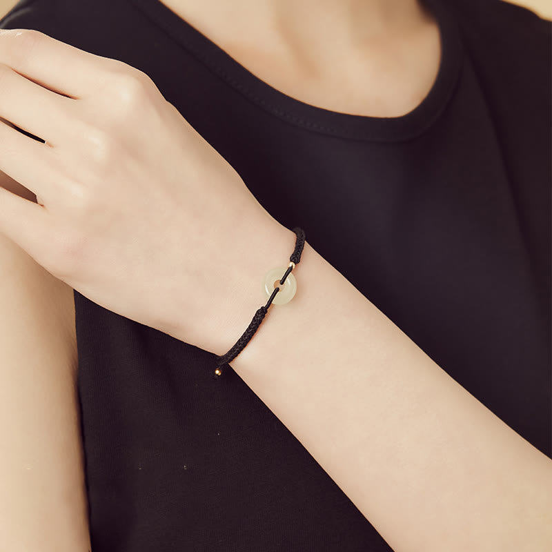 Nimara Ritual Natural Hetian Jade Peace Buckle Fu Character Protection Luck Braided Bracelet