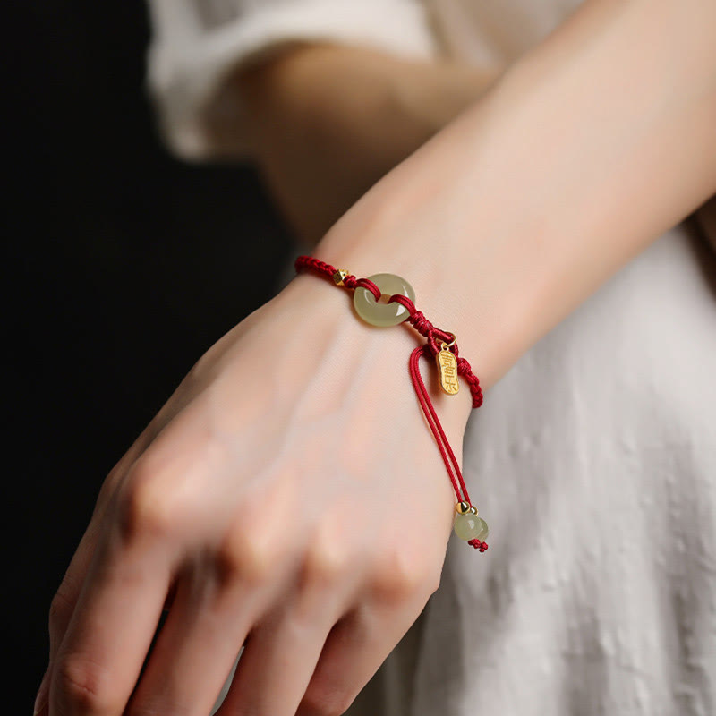 Nimara Ritual Natural Hetian Jade Peace Buckle Red String Luck Braided Bracelet