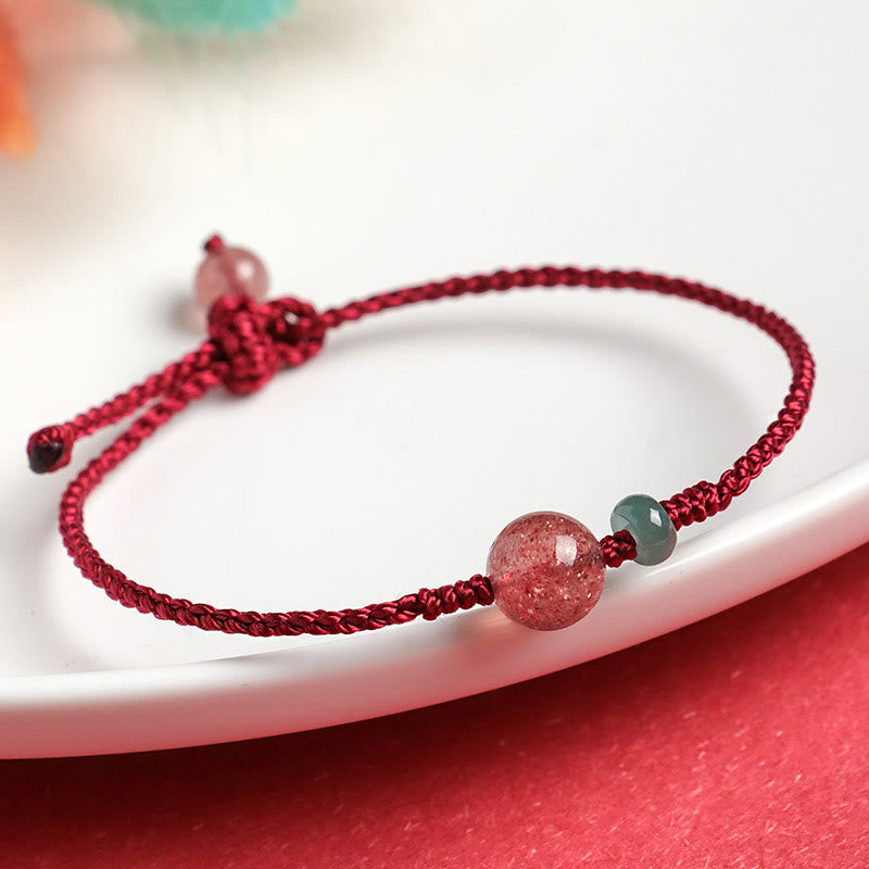 Nimara Ritual Natural Strawberry Quartz Jade White Agate Red String Positive Bracelet
