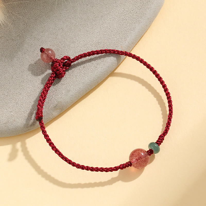 Nimara Ritual Natural Strawberry Quartz Jade White Agate Red String Positive Bracelet