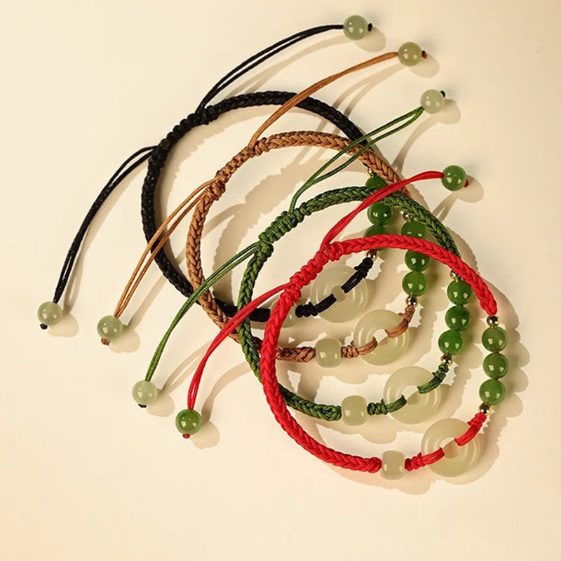 Nimara Ritual Natural Hetian Jade Peace Buckle Red String Protection Luck Bracelet