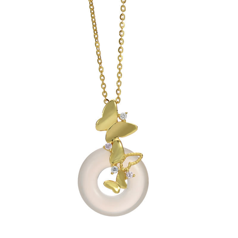 Nimara Ritual 925 Sterling Silver Butterfly Chalcedony Peace Buckle Blessing Luck Necklace Pendant