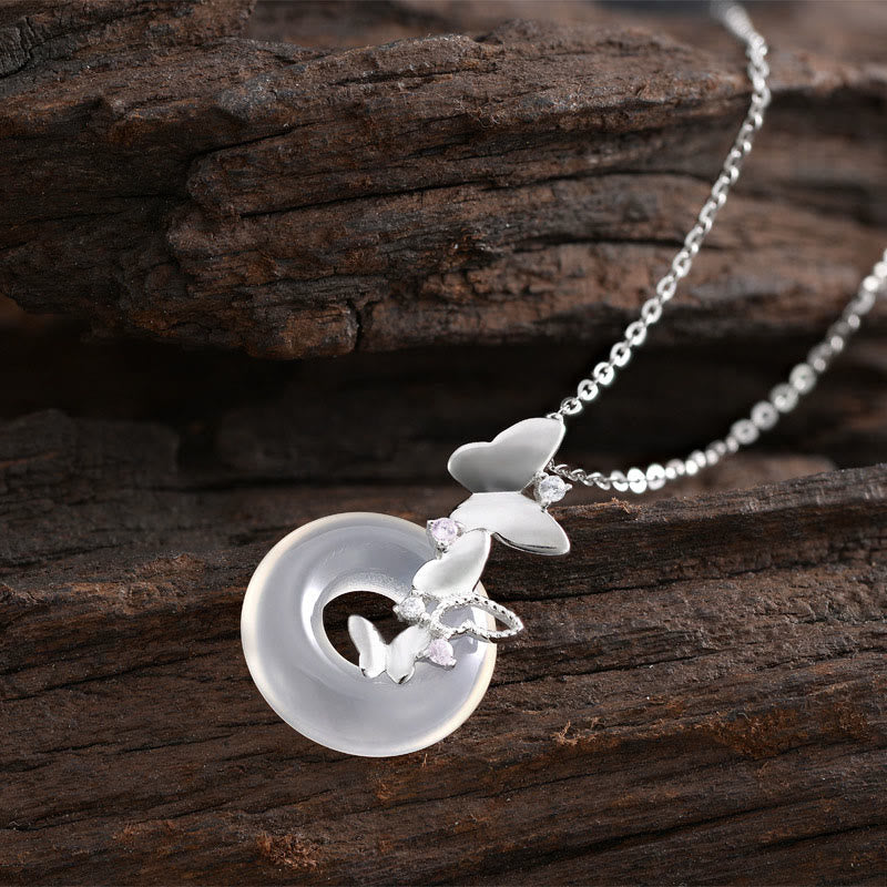 Nimara Ritual 925 Sterling Silver Butterfly Chalcedony Peace Buckle Blessing Luck Necklace Pendant
