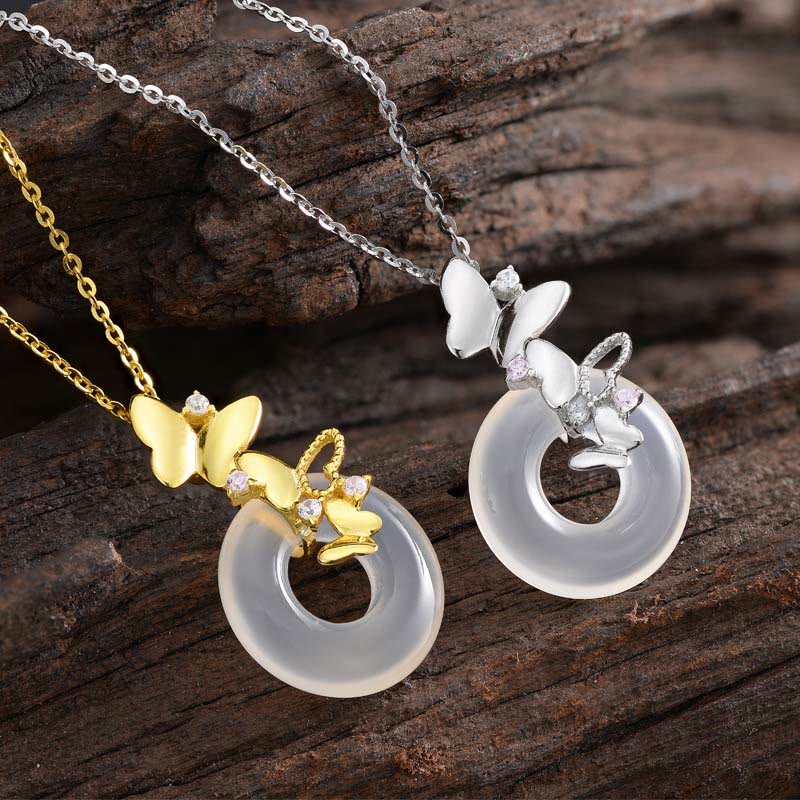 Nimara Ritual 925 Sterling Silver Butterfly Chalcedony Peace Buckle Blessing Luck Necklace Pendant