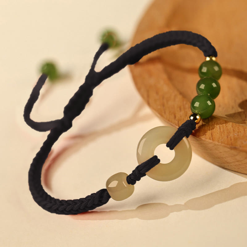 Nimara Ritual Natural Hetian Jade Peace Buckle Red String Protection Luck Bracelet