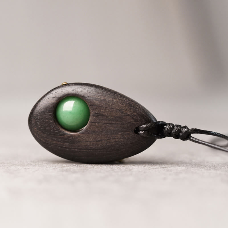 Nimara Ritual Ebony Wood Green Aventurine Peace Calm Necklace Pendant