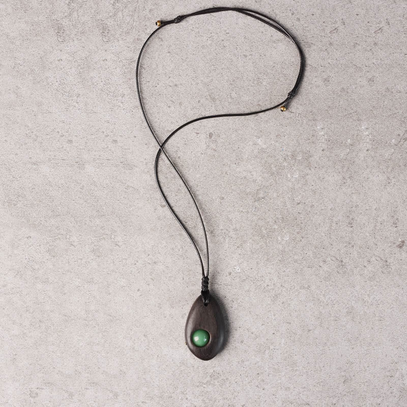 Nimara Ritual Ebony Wood Green Aventurine Peace Calm Necklace Pendant