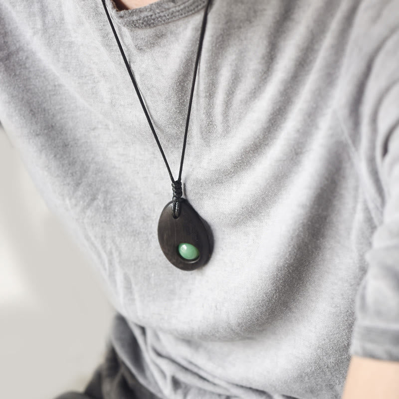 Nimara Ritual Ebony Wood Green Aventurine Peace Calm Necklace Pendant