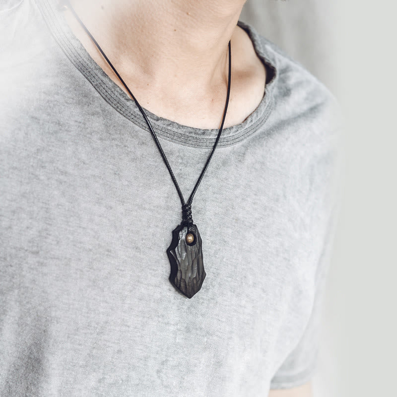 Nimara Ritual Ebony Wood Irregular Shape Copper Bead Peace Calm Necklace Pendant