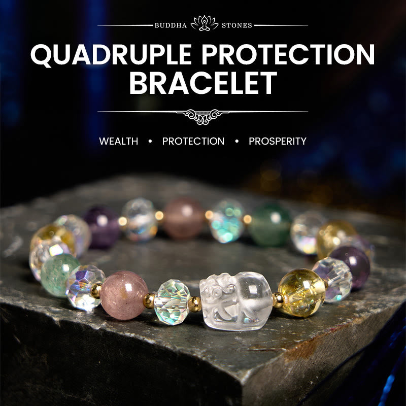 Nimara Ritual PiXiu White Crystal Citrine Green Strawberry Quartz Amethyst Luck Bracelet