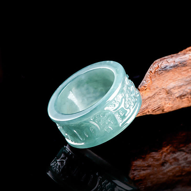 Nimara Ritual Natural Jade Om Mani Padme Hum Carved Prosperity Ring