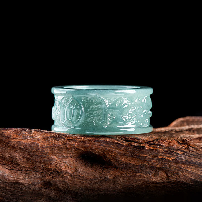 Nimara Ritual Natural Jade Om Mani Padme Hum Carved Prosperity Ring