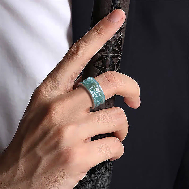 Nimara Ritual Natural Jade Om Mani Padme Hum Carved Prosperity Ring