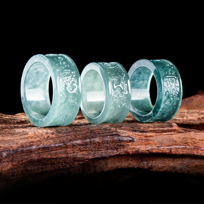 Nimara Ritual Natural Jade Om Mani Padme Hum Carved Prosperity Ring