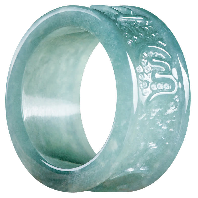 Nimara Ritual Natural Jade Om Mani Padme Hum Carved Prosperity Ring