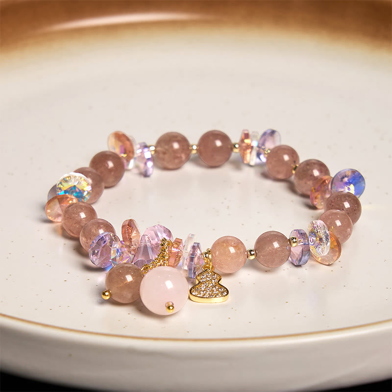 Nimara Ritual Strawberry Quartz Crystal Gourd Positive Bracelet