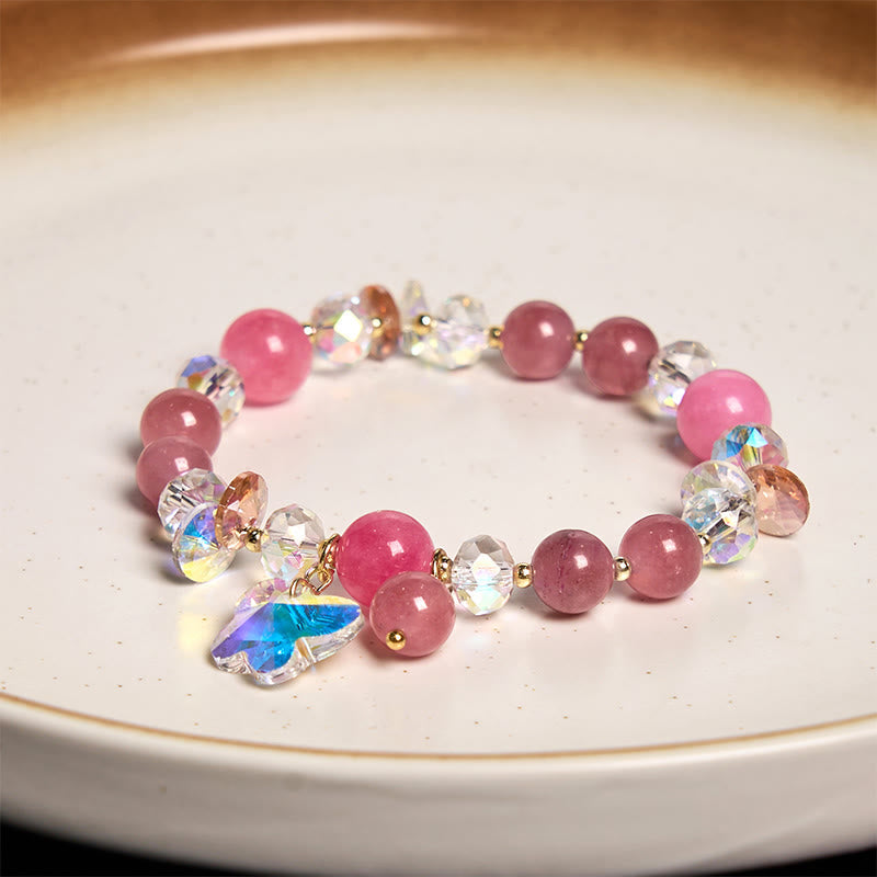 Nimara Ritual Strawberry Quartz White Crystal Pink Crystal Butterfly Love Bracelet