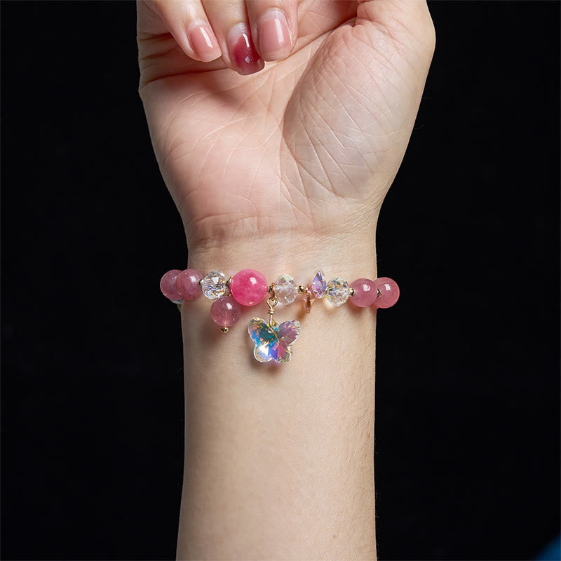 Nimara Ritual Strawberry Quartz White Crystal Pink Crystal Butterfly Love Bracelet