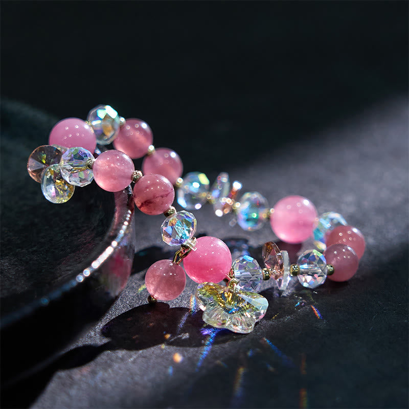 Nimara Ritual Strawberry Quartz White Crystal Pink Crystal Butterfly Love Bracelet