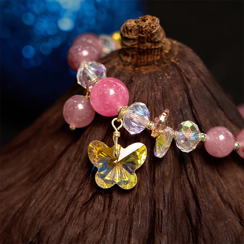 Nimara Ritual Strawberry Quartz White Crystal Pink Crystal Butterfly Love Bracelet