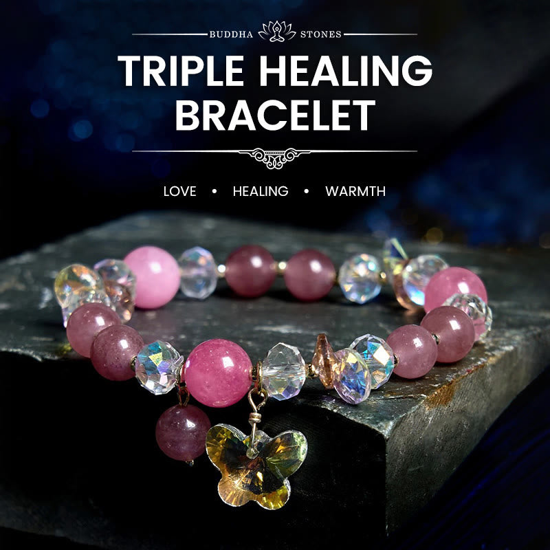 Nimara Ritual Strawberry Quartz White Crystal Pink Crystal Butterfly Love Bracelet