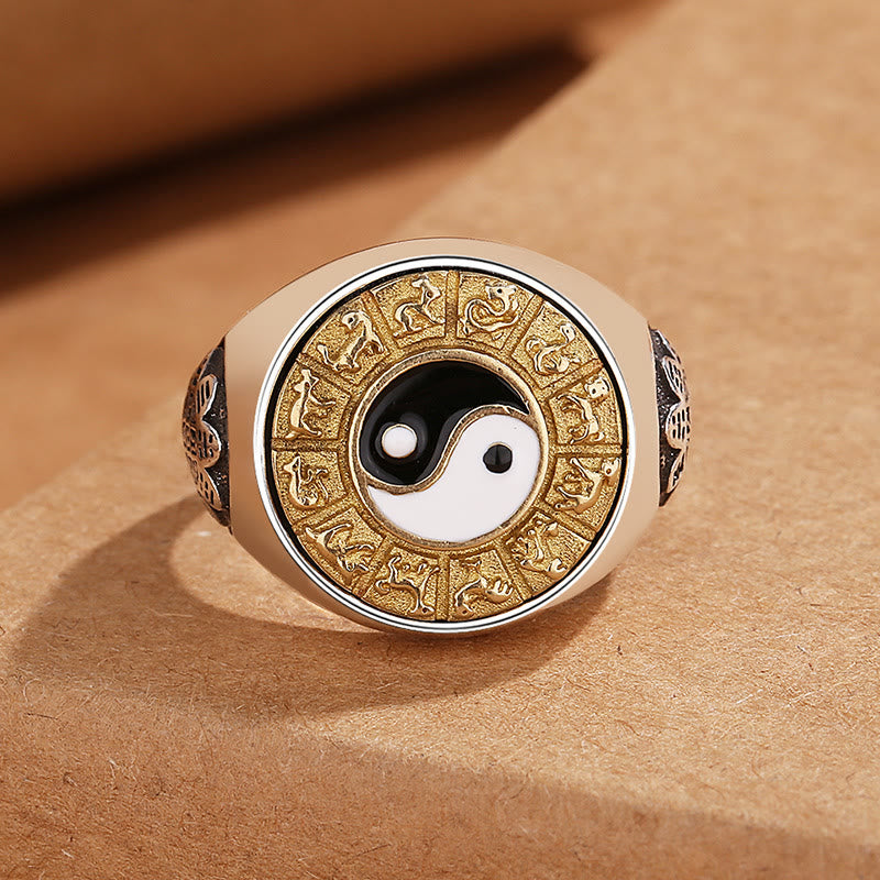 Nimara Ritual Yin Yang Chinese Zodiac Copper Wealth Adjustable Ring