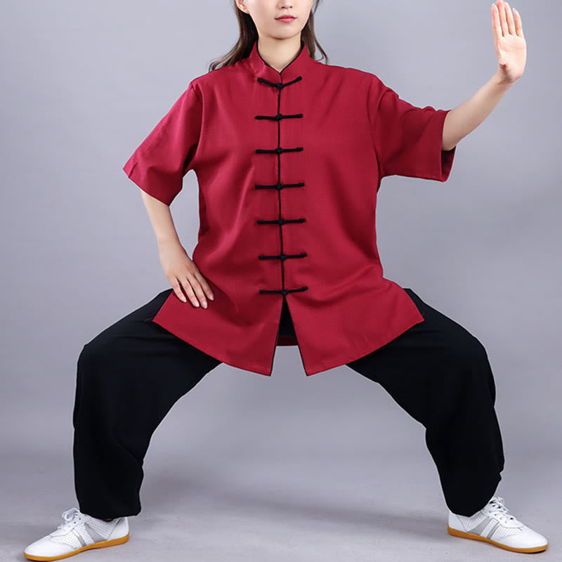 Nimara Ritual 2Pcs Fall Winter Frog-Button Tai Chi Meditation Qigong Zen Practice Unisex Cotton Linen Clothing Set