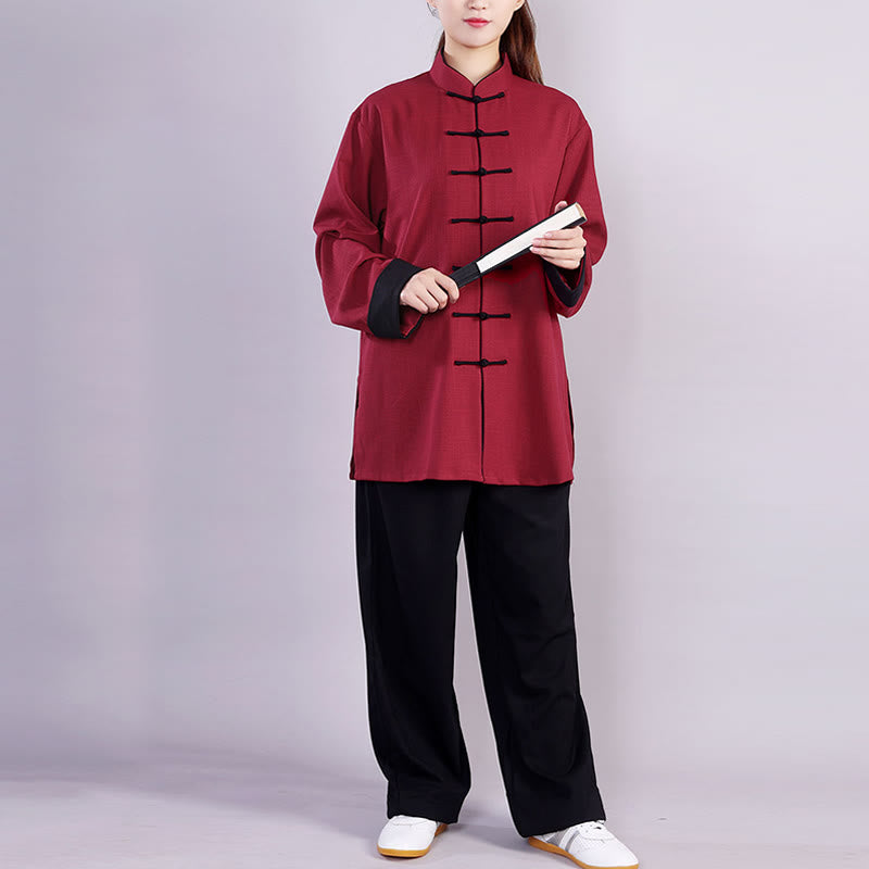 Nimara Ritual 2Pcs Fall Winter Frog-Button Tai Chi Meditation Qigong Zen Practice Unisex Cotton Linen Clothing Set