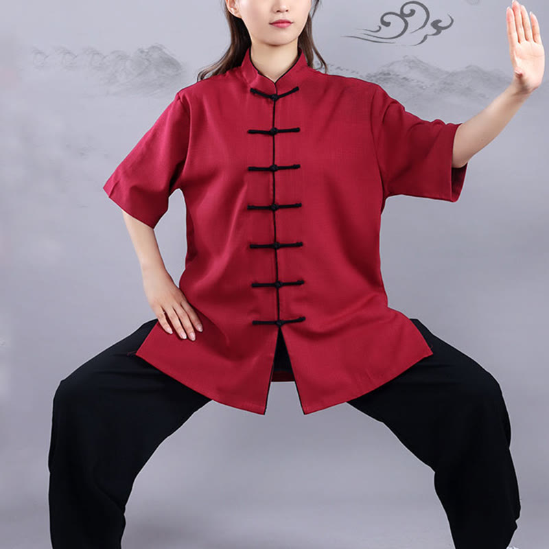 Nimara Ritual 2Pcs Fall Winter Frog-Button Tai Chi Meditation Qigong Zen Practice Unisex Cotton Linen Clothing Set
