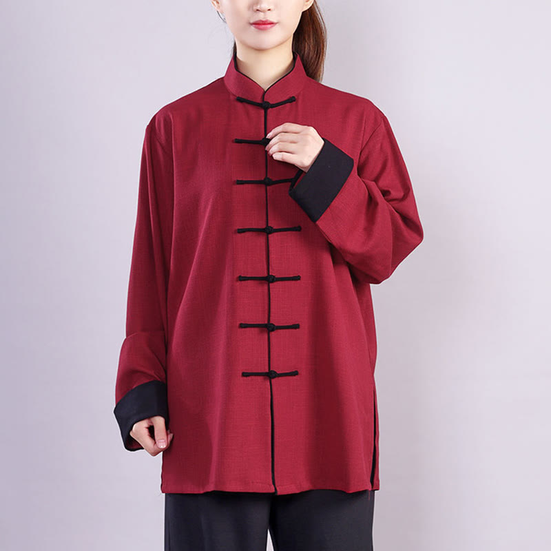 Nimara Ritual 2Pcs Fall Winter Frog-Button Tai Chi Meditation Qigong Zen Practice Unisex Cotton Linen Clothing Set