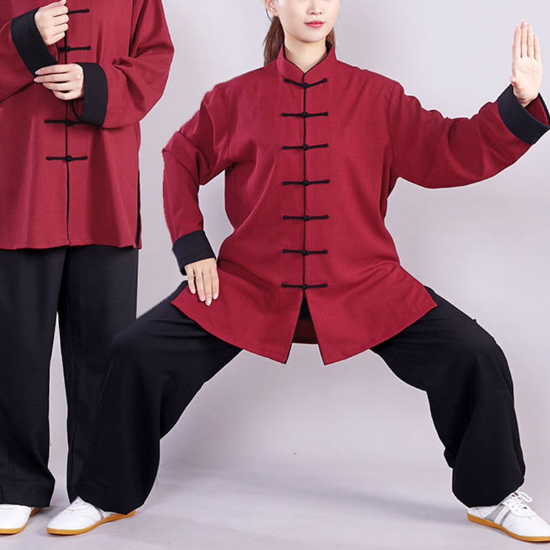 Nimara Ritual 2Pcs Fall Winter Frog-Button Tai Chi Meditation Qigong Zen Practice Unisex Cotton Linen Clothing Set