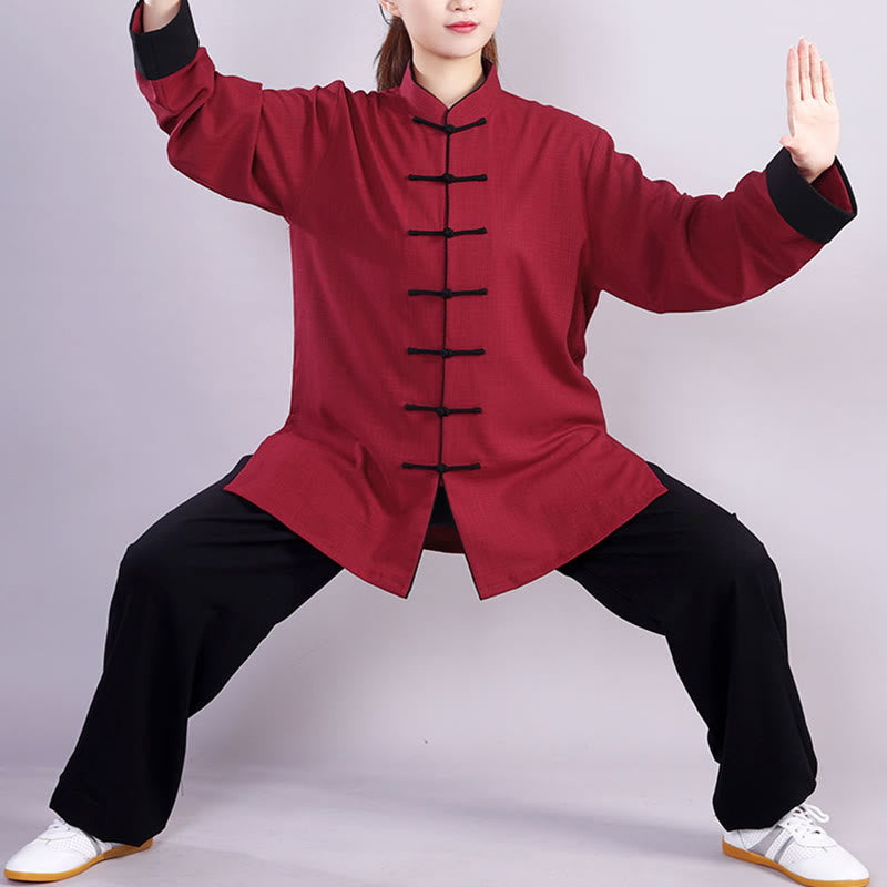 Nimara Ritual 2Pcs Fall Winter Frog-Button Tai Chi Meditation Qigong Zen Practice Unisex Cotton Linen Clothing Set