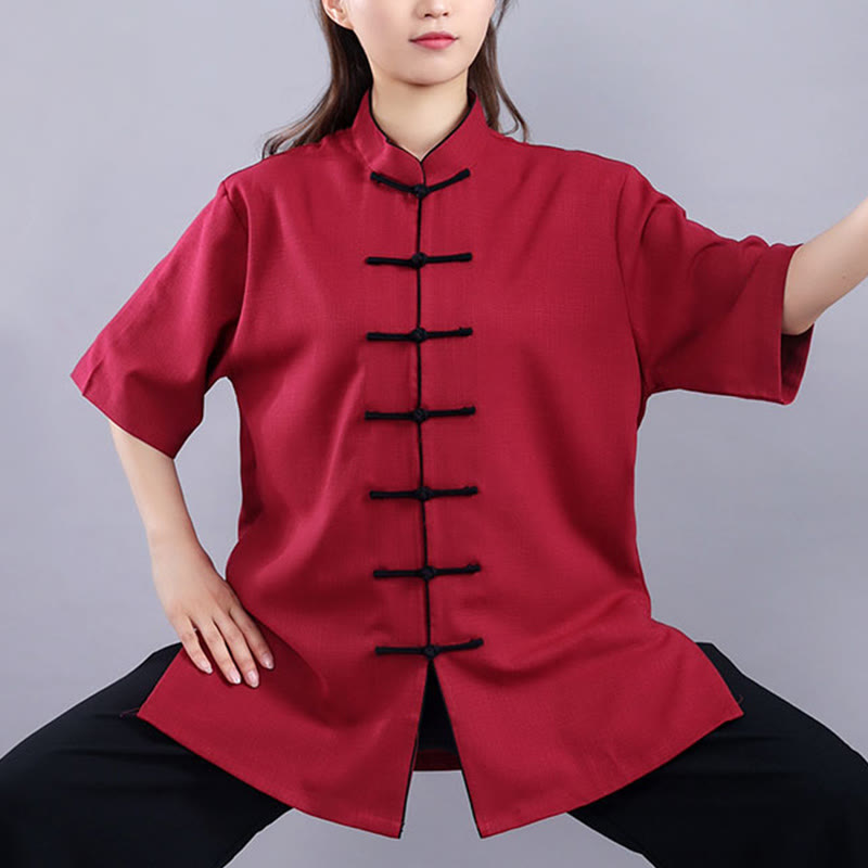 Nimara Ritual 2Pcs Fall Winter Frog-Button Tai Chi Meditation Qigong Zen Practice Unisex Cotton Linen Clothing Set