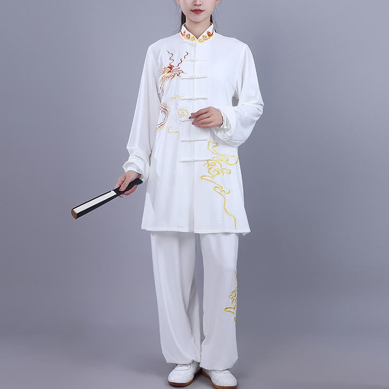 Nimara Ritual 2Pcs Fall Embroidery Dragon Frog-Button Tai Chi Meditation Qigong Zen Practice Unisex Cotton Clothing Set