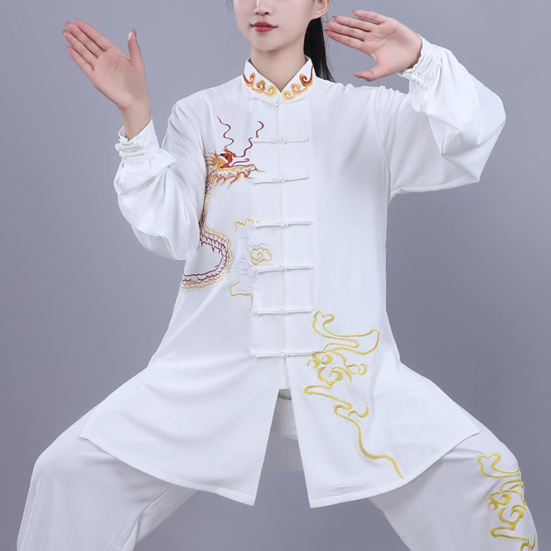 Nimara Ritual 2Pcs Fall Embroidery Dragon Frog-Button Tai Chi Meditation Qigong Zen Practice Unisex Cotton Clothing Set