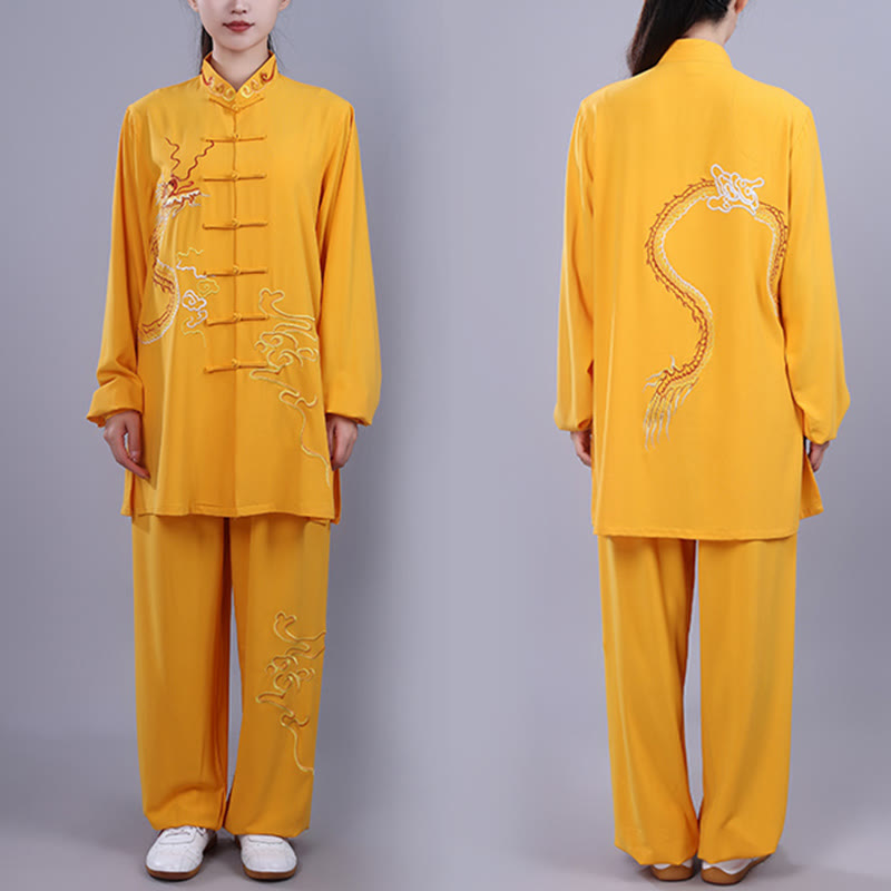Nimara Ritual 2Pcs Fall Embroidery Dragon Frog-Button Tai Chi Meditation Qigong Zen Practice Unisex Cotton Clothing Set