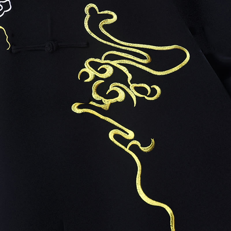 Nimara Ritual 2Pcs Fall Embroidery Dragon Frog-Button Tai Chi Meditation Qigong Zen Practice Unisex Cotton Clothing Set