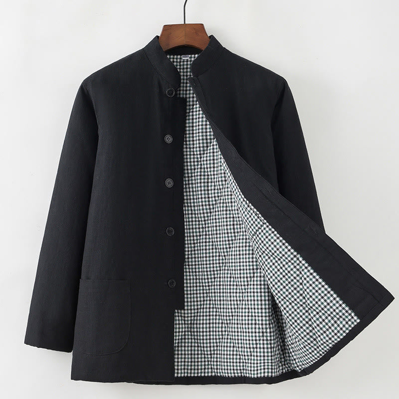 Nimara Ritual Winter Men's Frog-Button Tang Suit Linen Cotton Fleece Lined Jacket Shirt With Pockets
