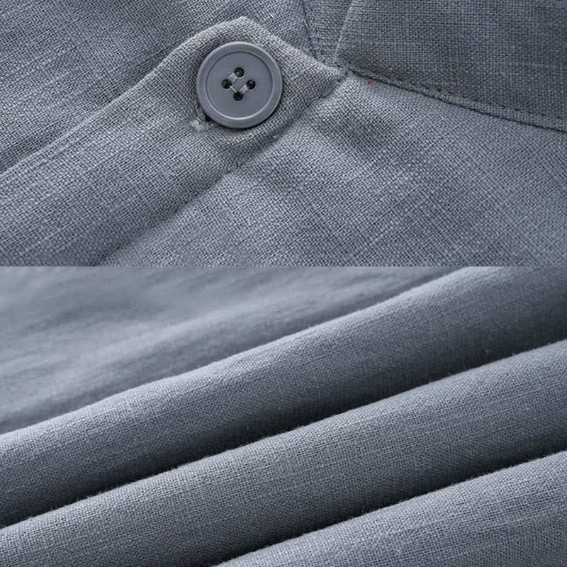 Nimara Ritual Winter Men's Frog-Button Tang Suit Linen Cotton Fleece Lined Jacket Shirt With Pockets