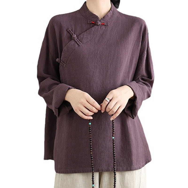 Nimara Ritual Solid Color Frog-Button Long Sleeve Women's Shirt
