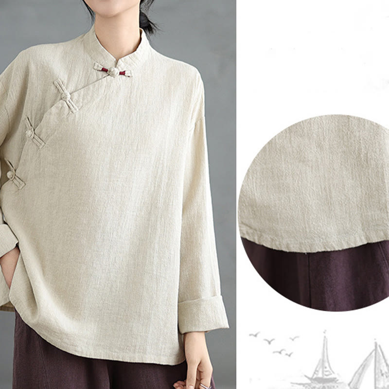 Nimara Ritual Solid Color Frog-Button Long Sleeve Women's Shirt