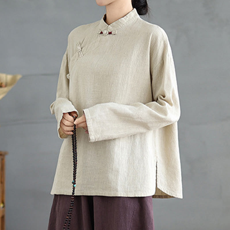 Nimara Ritual Solid Color Frog-Button Long Sleeve Women's Shirt