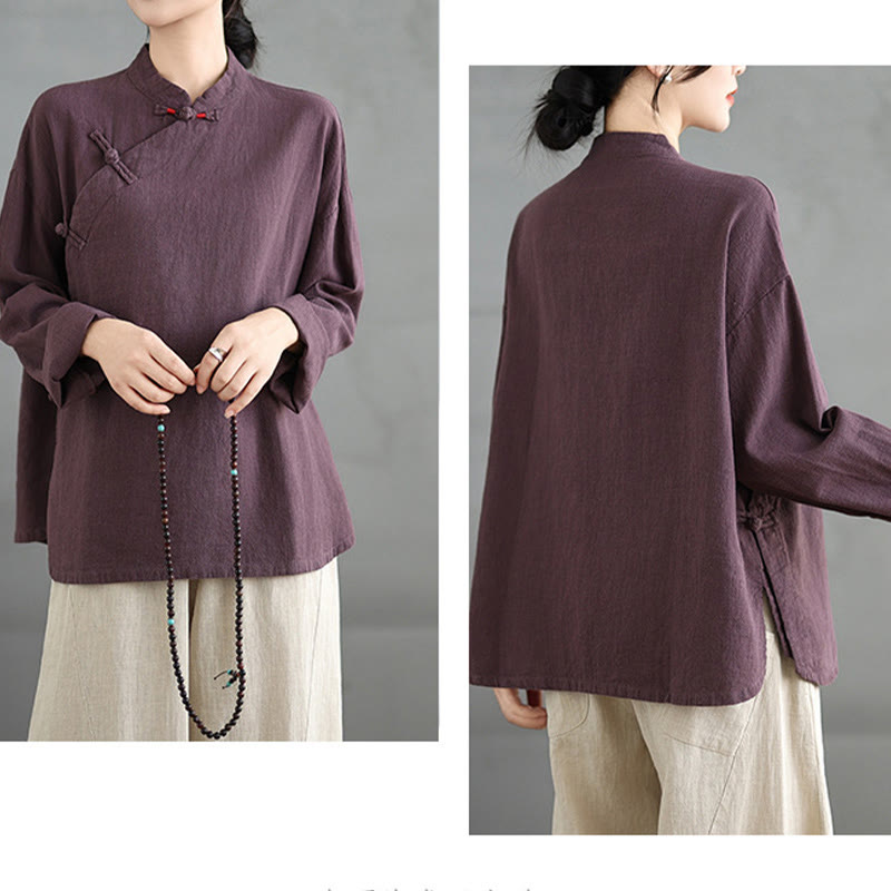 Nimara Ritual Solid Color Frog-Button Long Sleeve Women's Shirt