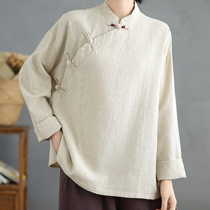 Nimara Ritual Solid Color Frog-Button Long Sleeve Women's Shirt