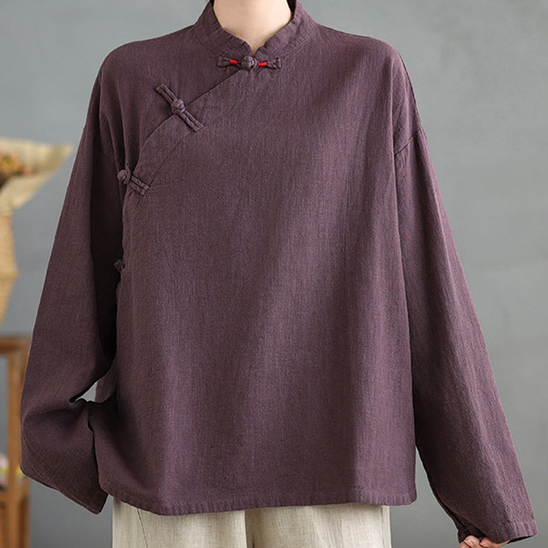 Nimara Ritual Solid Color Frog-Button Long Sleeve Women's Shirt