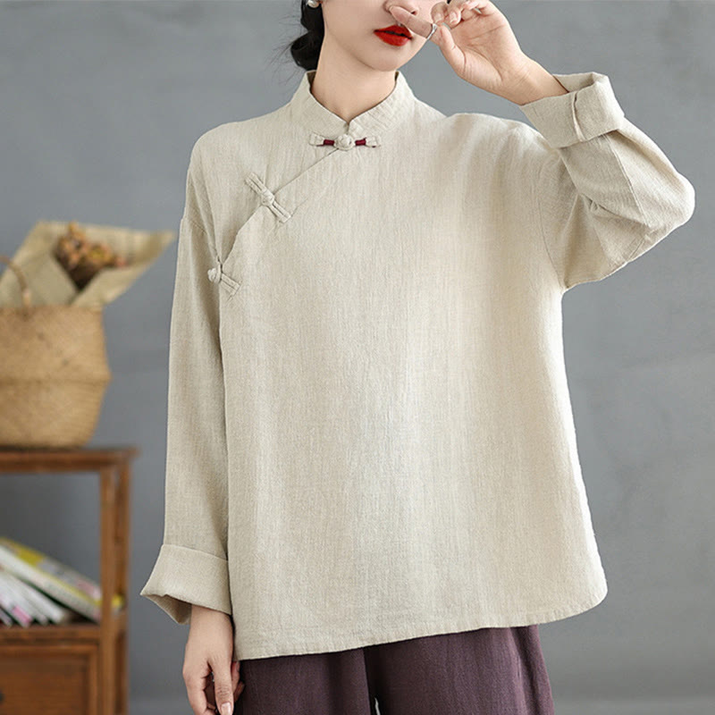 Nimara Ritual Solid Color Frog-Button Long Sleeve Women's Shirt
