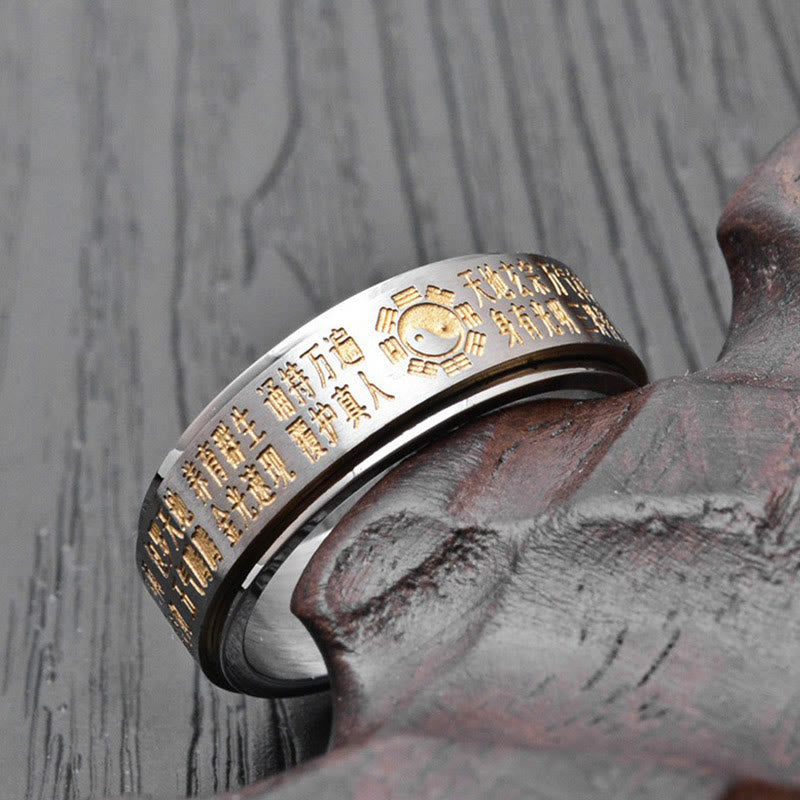 Nimara Ritual Bagua Yin Yang Chinese Characters Titanium Steel Balance Rotatable Ring